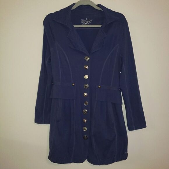 NEON BUDDHA BLUE PURPLE LONG LINE BUTTON DOWN JACKET SIZE XS - Picture 1 of 5